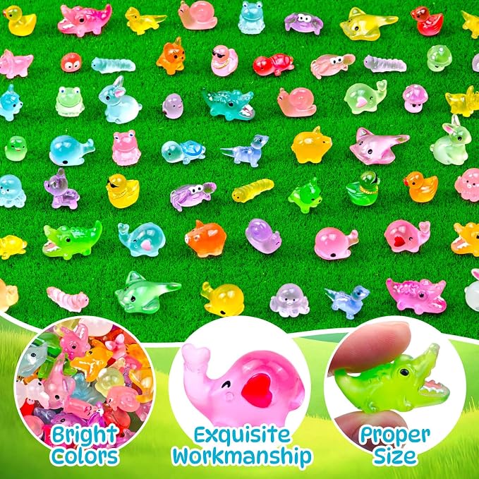 120 Pcs Luminous Mini Resin Animal Figures Glow in the Dark Small Little Tiny Ducks Animal Miniature Figurines for Crafts Fairy Garden Accessories Micro Landscape Decoration