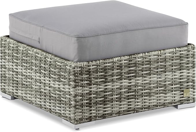 Elle Decor Vallauris Patio Outdoor Furniture Collection, Premium All Weather Wicker, Ottoman, Gray