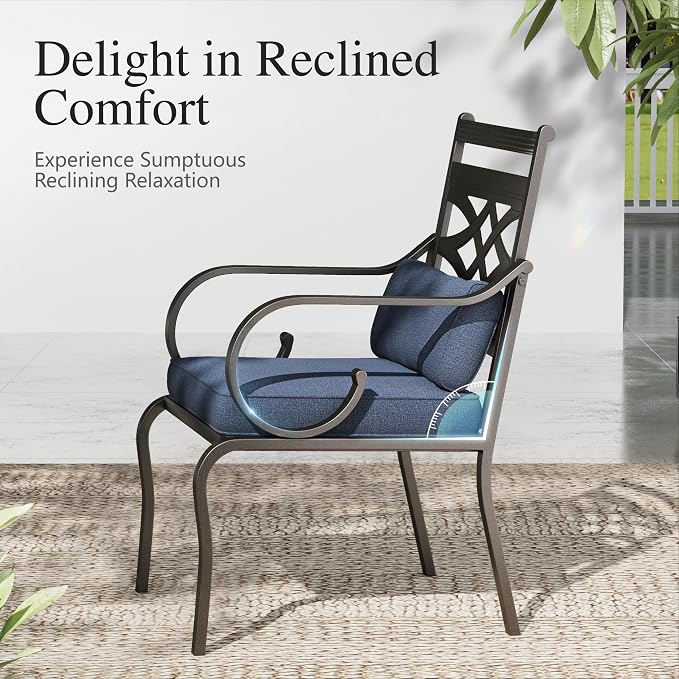 Sophia & William Patio Dining Set, Steel, Black | Umbrella Hole, E-Coated, Cushions Included, For Patio, Garden and Yard