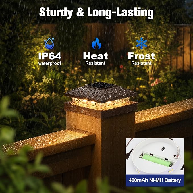 APONUO Solar Post Cap Lights for 4x4 Posts - IP64 Waterproof, Warm/Cool White, Wireless Fence Lights & Deck Lights for Patios, Gardens, and Yards, Brown,8 Pack