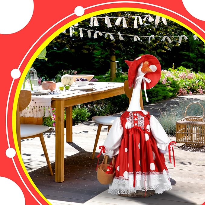 Soulchen 1 Set Mushroom Porch Goose Outfit 23 Inch Cement Mushroom Goose Clothes Dress and Hat Costume Set for Christmas Summer Fall Lawn Garden Yard Decor
