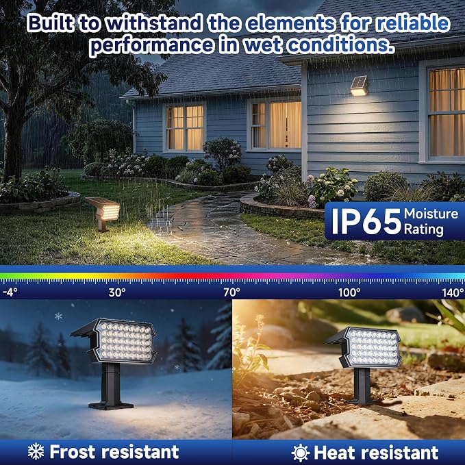 Solar Lights Outdoor Waterproof IP65, 45 LED 2 Lighting Modes Outside Solar Landscape Spotlight for Garden Yard Pathway Lawn, 2 Pack (Warm White)