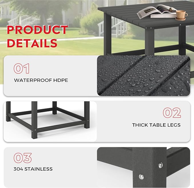 Costaelm Paradise Kids 5-Piece HDPE Outdoor Square Patio Dining Table and Chairs Set, Gray