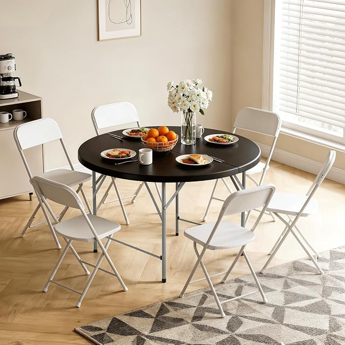 Athena Collection 4.5ft Folding Square Plastic Table, Modern Black Dining Table with Handle, 54" Diameter, 29.5" Height, Indoor/Outdoor Use