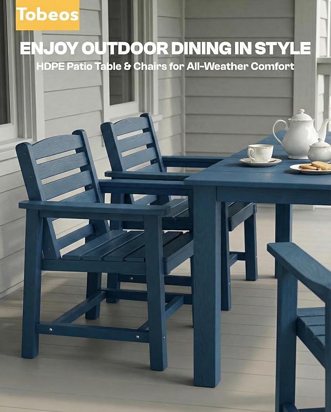 7-Piece Outdoor Dining Set with 15FT Umbrella for 6,Navy Blue | HDPE table, chairs included, aluminum frame, weather-resistant furniture, perfect for yard, lawn, garden, deck