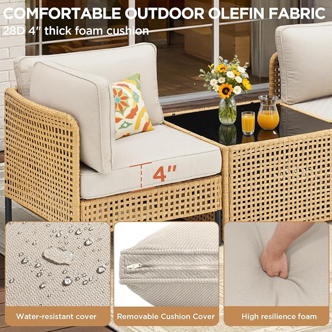 Belord Large Outdoor Sectional 7-Piece, Boho Patio Sets for Outside with Coffee Table, All-Weather Waterproof Wicker Patio Furniture