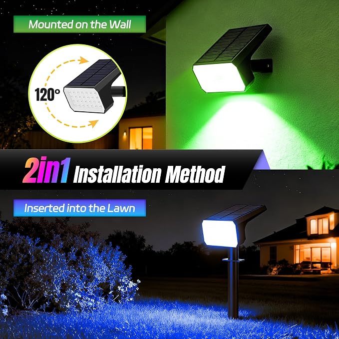 Solar Spot Lights Outdoor RGB Color Changing, 4 Pack, 28 LED | IP67 Waterproof, 7 Modes Auto On/Off, for Yard Garden Pathway Walkway Tree Patio Driveway