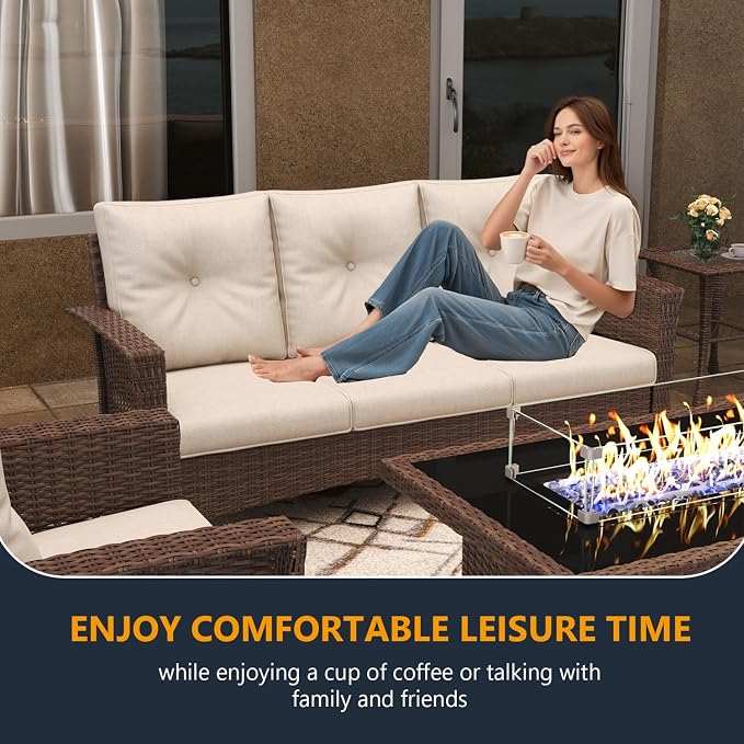 9 Pieces Outdoor Patio Furniture Set, Wicker Patio Sectional Set Conversation Wicker Swivel Chairs with Small Side Table