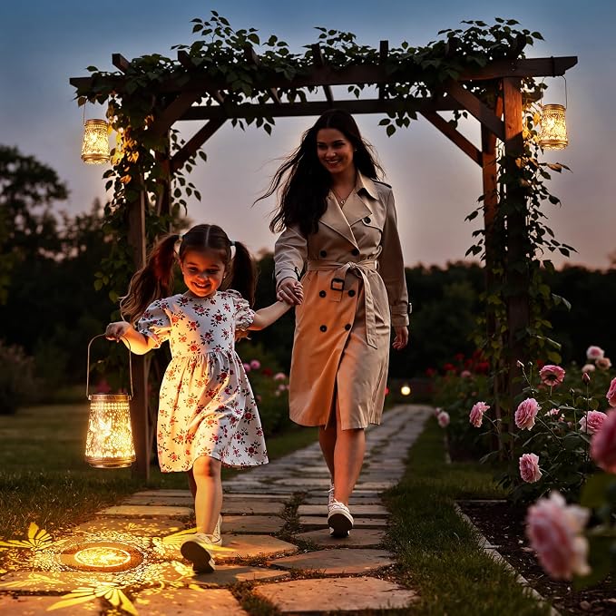 4 Pack Solar Lanterns Outdoor Waterproof, Birthday Gifts for Women Mom | Hollow-Out Metal Hummingbird Lantern, 2 Lighting Modes, Outside Hanging Solar Lights for Christmas Decorations, Garden Decor