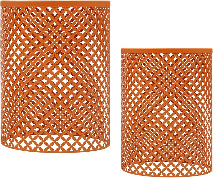 Set of 2 Outdoor Side Table, Garden Stool for Patio, Metal Accent Table Modern End Table, Patio Side Table for Garden, Balcony, Bedroom Indoor Outdoor Decorative, Terracotta Orange