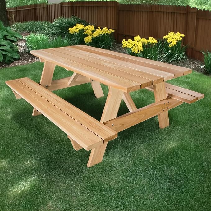 All Things Cedar 6-Ft Outdoor Picnic Table, Handcrafted Wooden Patio Bench Set, Rustic Cedar