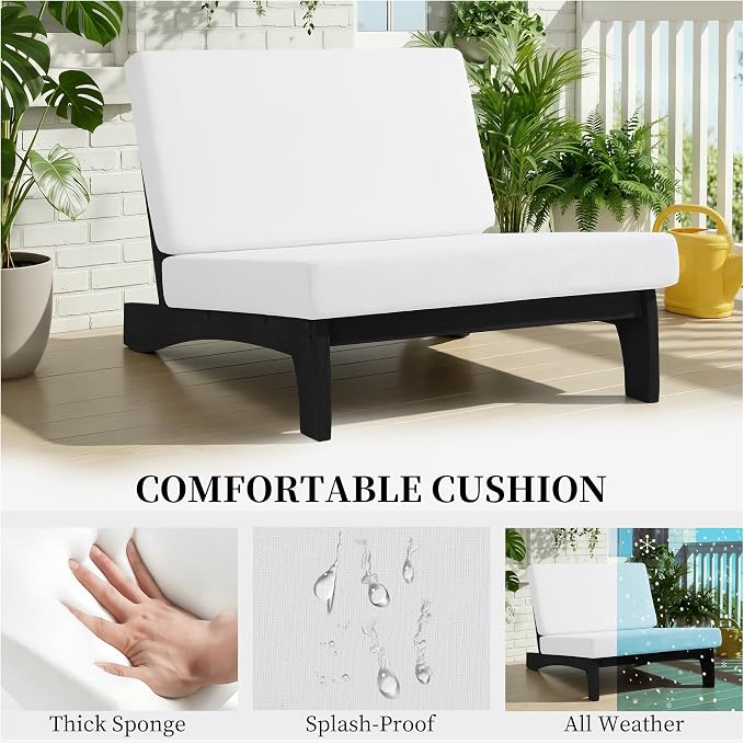3 Piece Teak Outdoor Patio Frutnire Set, 5 Seater Patio Conversation Sets with Thick Cushions, Outdoor Sectional Furniture with Coffee Table - Beige