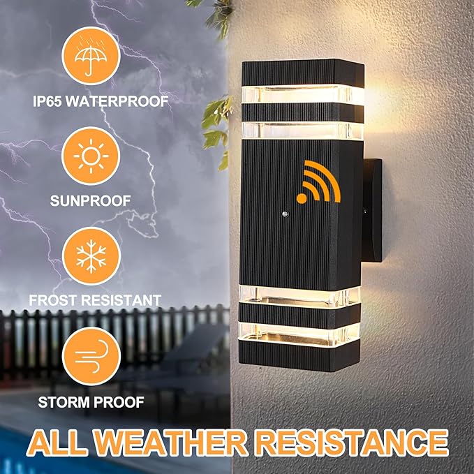 Dusk to Dawn Outdoor Lighting, LED Wall Sconce Sensor Waterproof Porch Lights 14W Black Exterior Up and Down Light Fixture for Porch Hallway Patio Garden Corridor