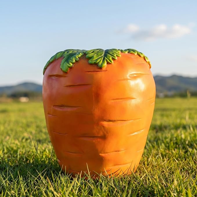 16" Orange Carrot Resin Garden Stool, Multifunctional Outdoor Side Table & Plant Stand, Weatherproof Decorative Sculpture, Funny Unique Gift for Patio Yard Lawn & Housewarming