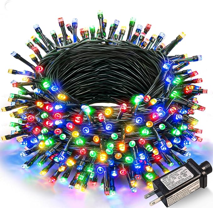 Multicolor Christmas Lights Outdoor, 100FT 300 LED Christmas Tree Lights | Waterproof 8 Modes Connectable Plug in String Lights for Outside Indoor Patio Xmas Wedding Party Holiday Decorations