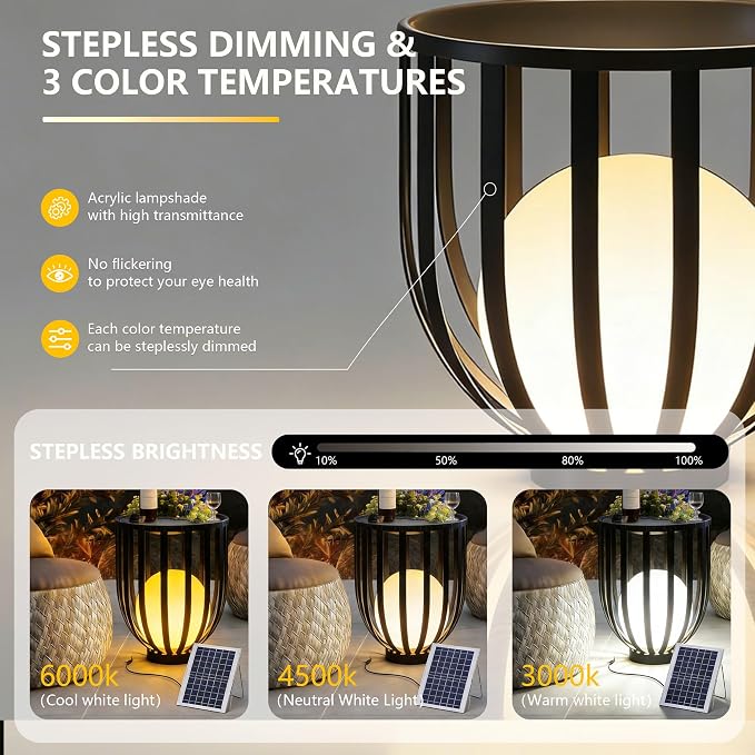 LED Outdoor Side Table, Solar Charging and Remote Control,Built-in Sphere Light,All Weather Metal Decor for Patio & Garden