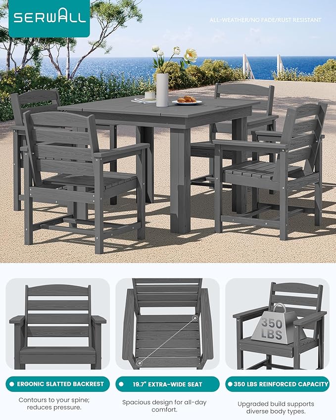 SERWALL HDPE Outdoor Square Dining Set for 4 | with Armchair Seat