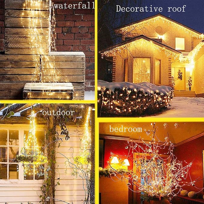 SHUKAN 220 LED Solar Firefly Bunch Lights, 8 Flashing Modes, Fairy Copper Wire Waterproof String Lights, Decorative Vine Solar Watering Can Lights, Outdoor Garden Christmas Decor Lights (Warm White)