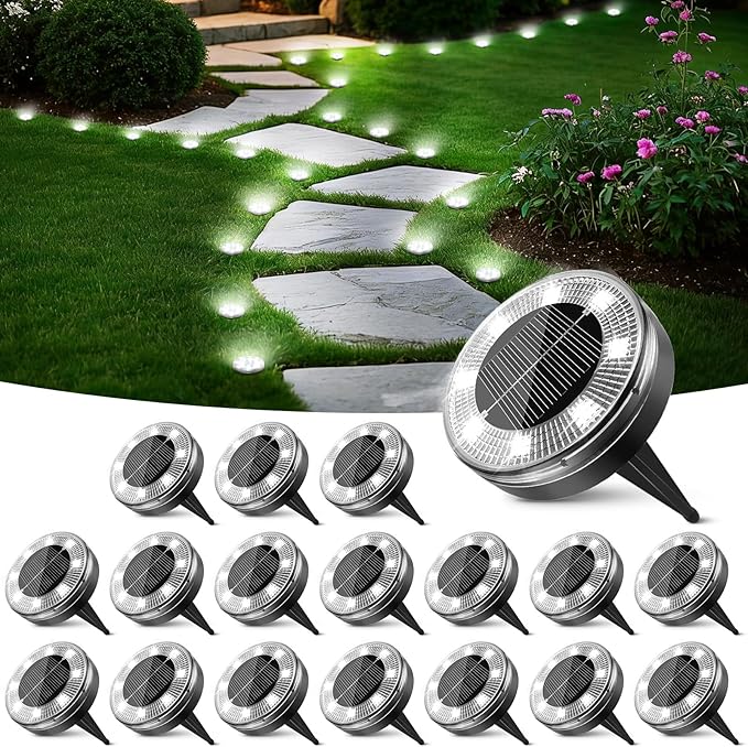 Mini Solar Ground Lights, 18 Pack Flat Solar Disc Lights Outdoor Waterproof, 2.3 Inch Small Solar Garden Lights Landscape Lighting for Outside Pathway Garden Yard Lawn Walkway,Cool White