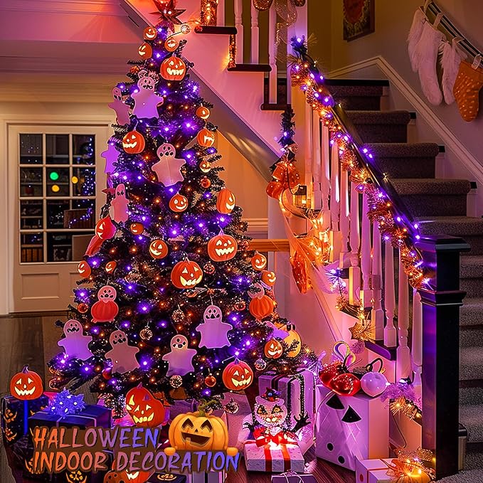 JMEXSUSS 600 LED Halloween Lights Outdoor, Orange Purple Halloween Lights | Orange and Purple String Lights Indoor Plug in Clear Wire for Halloween Tree Fireplace Garden Patio House Car Party Decor