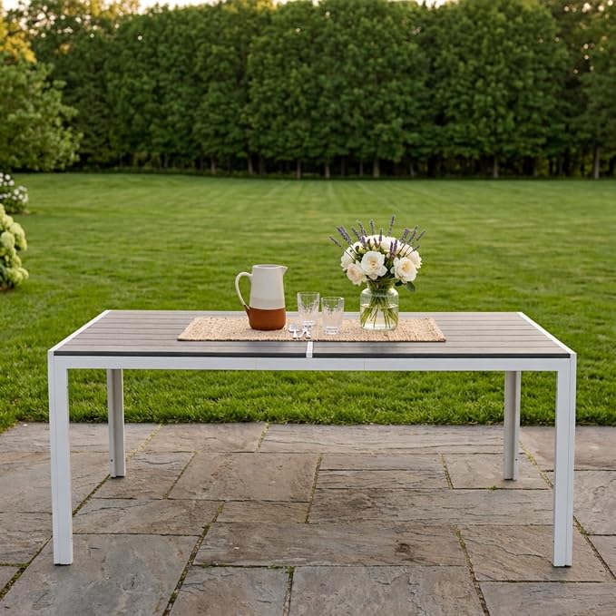Kozyard Coolmen Outdoor Patio Indoor Dining Table Rectangle 58.9" L × 35.6" W Land Wood Like Laminate Tabletop for 6 People Porch Balcony Garden Gray