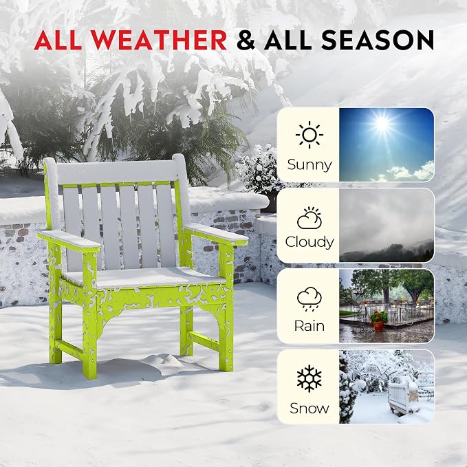 Costaelm Outdoor Patio Table and Chairs Set of 2, 2-Piece HDPE Garden Chair with Square Adirondack Side Table Set, Porch Chairs Coffee Table for Outside Porch Backyard, Lime