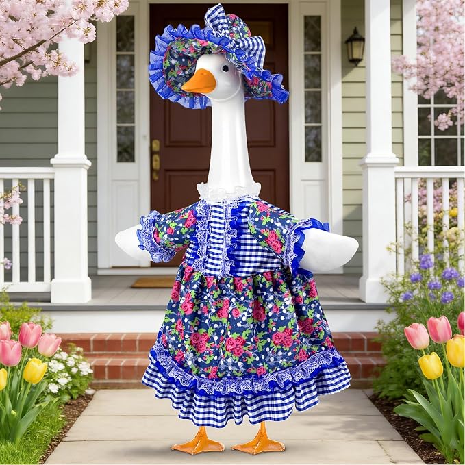 Goose Outfit Summer Porch Goose Outfits 23" Rose Flower Yard Goose Clothes | Flower Porch Goose Clothes Costume for Outdoor Garden Lawn Yard Decor Goose Clothes for 23" Lawn Cement Plastic Geese Statues