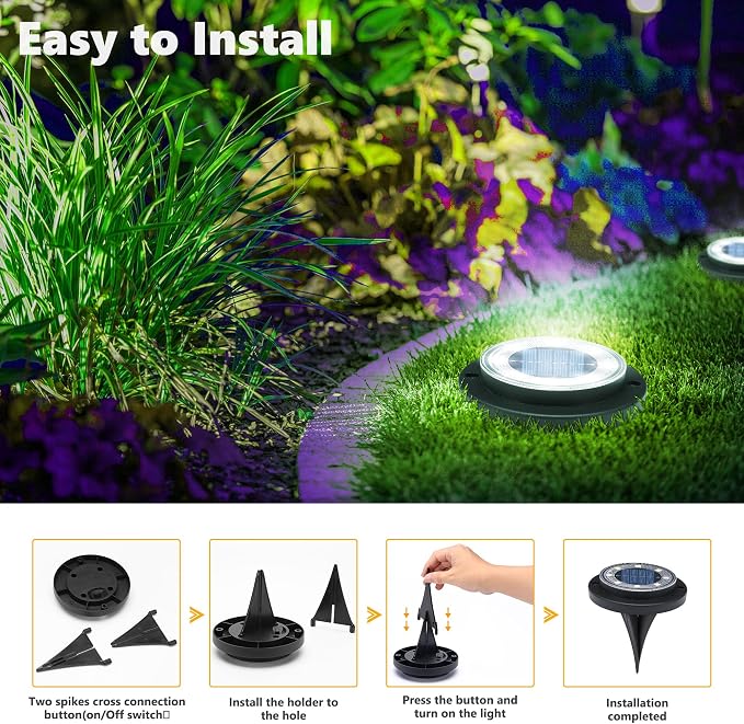Flacchi Solar Lights Outdoor Waterproof - 2-in-1 Solar Powered Ground Lights Outdoor Solar Disk Light Landscape Light for Deck Step Patio Yard Pathway Walkway Driveway Garden (Cool White, 2 Pack)