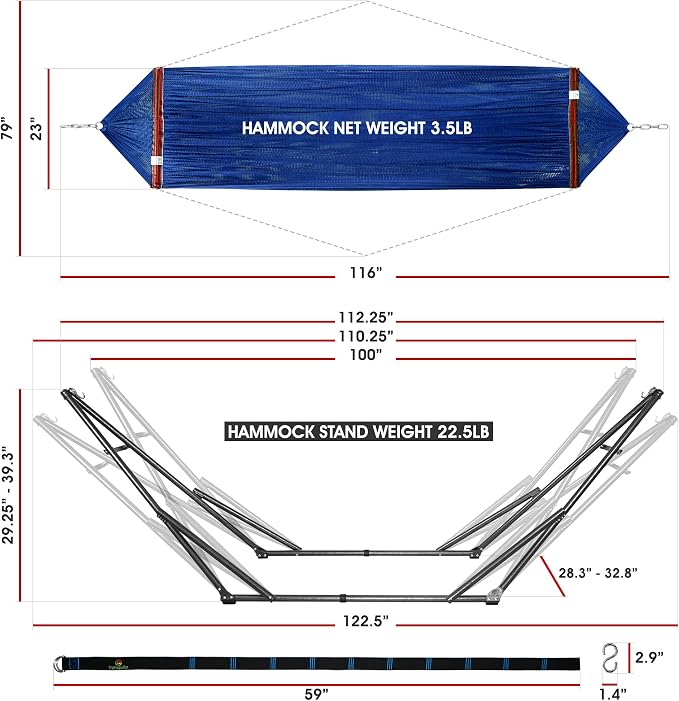 Tranquillo Combo x2 Hammocks with Stand for Outside & Tree Straps, Heavy Duty Hammock with Stand 600lbs for Indoor Outdoor Patio Backyard, x2 Hammocks for 2 Person, Portable Carrying Bags, Aegean