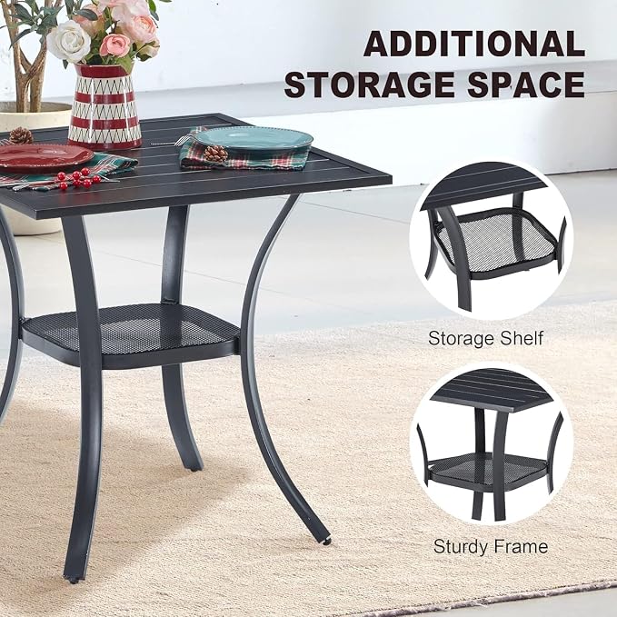 VICLLAX 3 Pieces Outdoor Dining Set, Patio Furniture Set Includes 27.6" Square Metal Table and 2 Padded Textilene Swivel Chairs for Porch, Lawn, Garden, Backyard