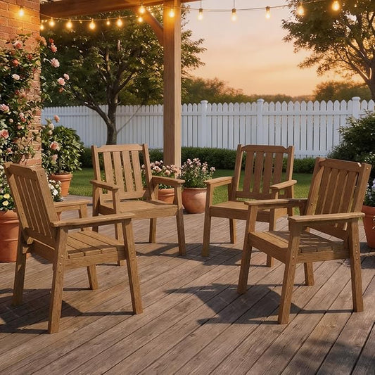 GarveeLife Outdoor Dining Chairs Set of 4, HDPE Patio Chairs 650LBS Capacity All-Weather Yard Armchair with Slatted Seat, 23.9" Wide Heavy Duty Modern Backyard Furniture for Garden, Poolside, Deck