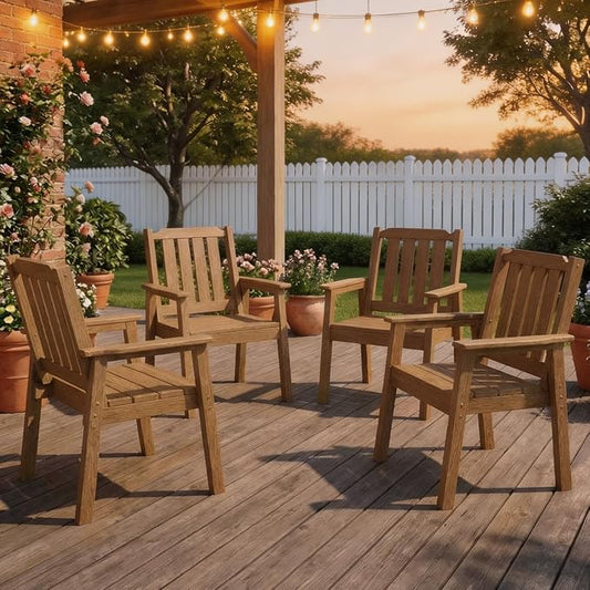 Takywep 23.9” Wide HDPE Patio Dining Chairs Set of 4, 650LBS Capacity All-Weather Yard Armchair with Slatted Seat, Heavy Duty Modern Backyard Furniture for Garden, Poolside, Deck, Natural