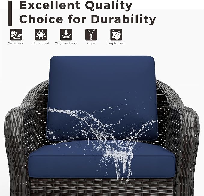 5 PCS Outdoor Conversation Set | 78" Couch, 2 Swivel Chairs, 2 Ottomans, Patio Wicker Conversation Furniture with Removable Cushions for Bistro, Deck, Sunroom (Navy Blue)