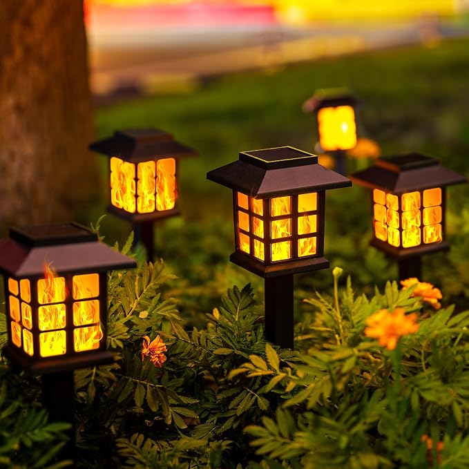 GIGALUMI Solar Lights Outdoor Waterproof 16 Pack, LED Garden Decor | Flickering Flame LED Solar Garden Lights Outdoor Decor, 8 Hours of Landscape Lighting for Garden