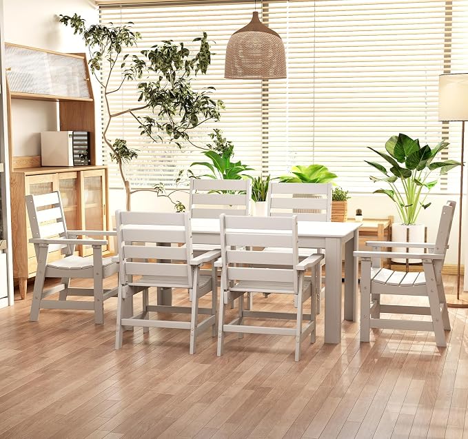 BRIOPAWS Outdoor Dining Table | HDPE | 67” Patio Rectangle Tables | All Weather | Umbrella Hole | Patio Furniture Set for 4-6 Person | White