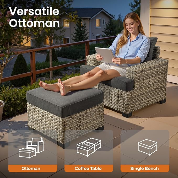 ovios 8 Piece Patio Sectional Furniture with Swivel Rocking Chairs, Rattan Wicker Coversation Couch Set, Outdoor Sofa Set for Outside Porch Balcony Backyard Pool, Black