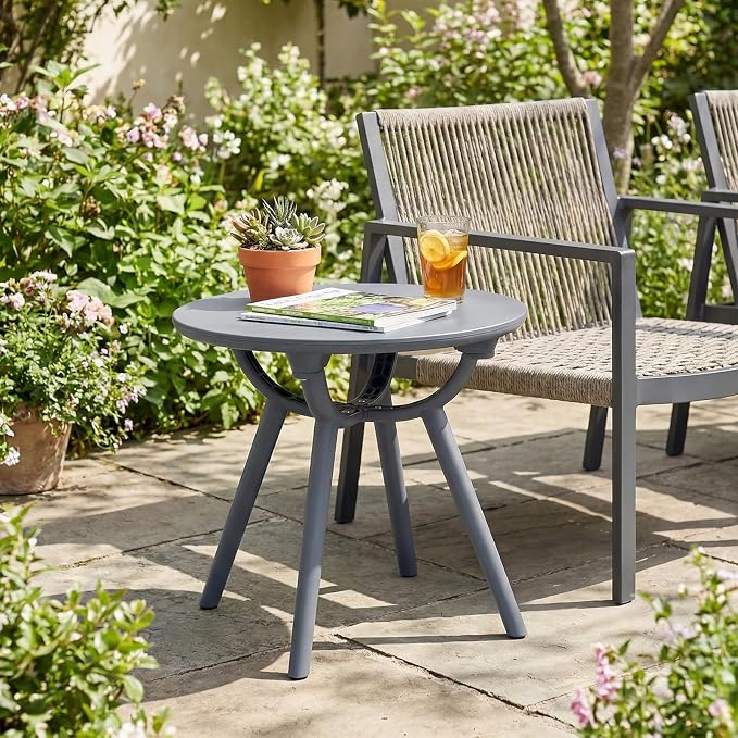 Tangkula Outdoor Side Table, 20" Round Patio Bistro Table, Outside Accent Coffee Table for Poolside, Balcony, Garden, Porch, Lawn (1 Pack,Gray)