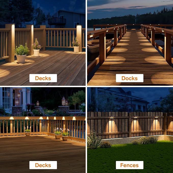 Solar Deck Lights Outdoor 20 Pack, IP65 Waterproof Large Size LED Stair Lights with Lenses, Auto ON Off Warm White Step Lights for Outside, Deck, Patio, Fence, Yard, Pathway and Railing Decor