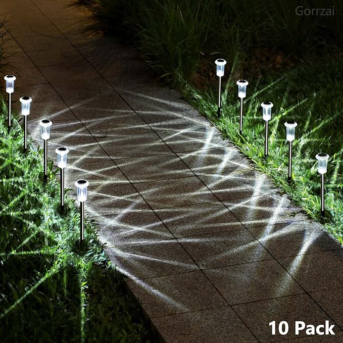 15 Pack Solar Pathway Lights Outdoor Waterproof, Cool White LED | Solar Lights Outdoor for Yard Garden Outside Walkway Driveway Landscape Lighting, Auto On/Off Stainless Steel Stake Lights