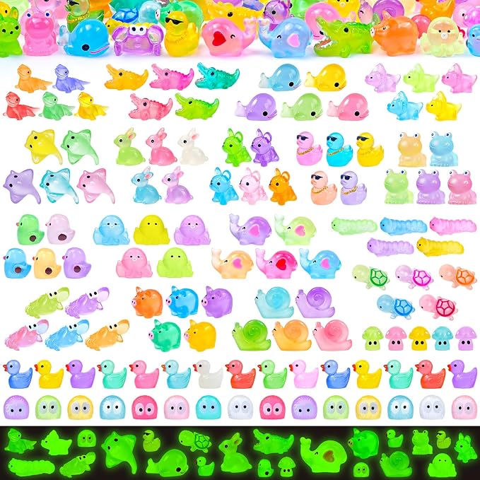 120 Pcs Luminous Mini Resin Animal Figures Glow in the Dark Small Little Tiny Ducks Animal Miniature Figurines for Crafts Fairy Garden Accessories Micro Landscape Decoration