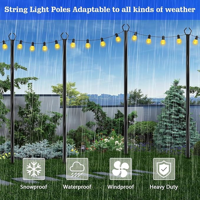 SINLEY 10 Pack String Light Poles,10 Ft Metal Poles with Fork for Outdoor String Lights,Outdoor Light Poles with Fork,Poles/Post/Stand for Outside,Patio,Deck,Backyard,Garden Wedding,Party
