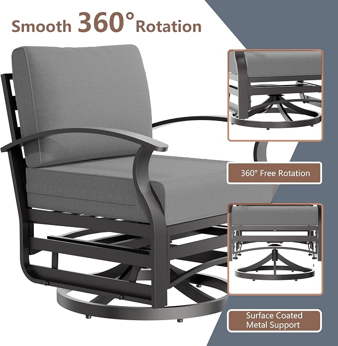 Aluminum Outdoor Patio Furniture Set,5 Pieces 5 Seats Metal Patio Sectional Furniture Set,Patio Conversation Sets with 45" Propane Fire Pit Table,Swivel Rocking Chairs Set,Grey