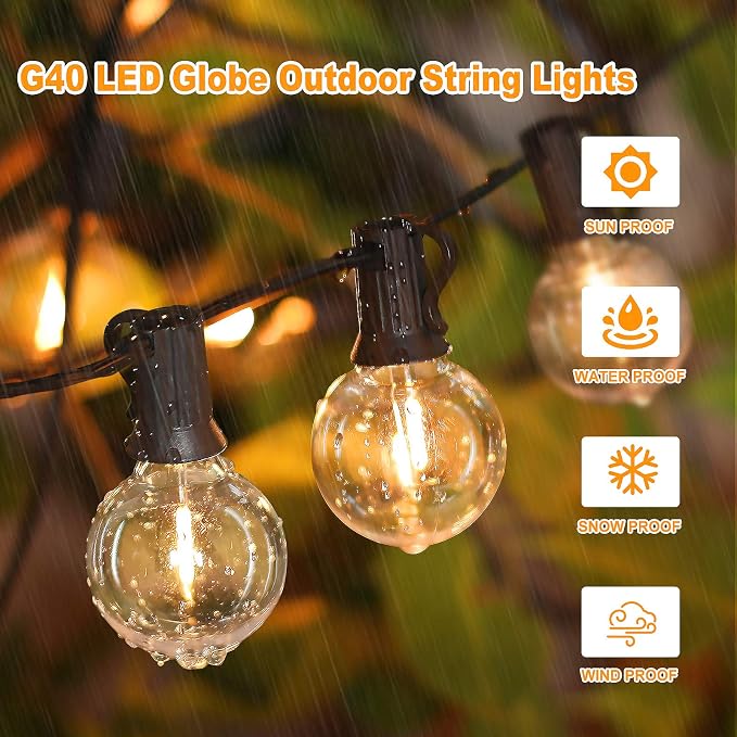 150FT Outdoor G40 LED Globe String Lights Dimmable Waterproof Shatterproof Light Strings with 75 Bulbs Connectable Commercial Hanging Lights for Christmas Patio House Backyard Balcony Party | Dimmable Light Strings with 75 Bulbs, Connectable Commercial...