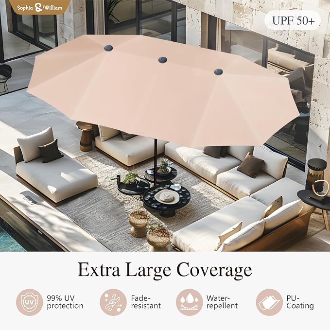 Sophia & William Patio Set with Umbrella Outdoor Dining Set for 6 with 13ft Umbrella Beige, 6 x Patio Chairs Brown, 1 Wood Like Outdoor Dining Table for Deck Lawn Garden (No Umbrella Base)