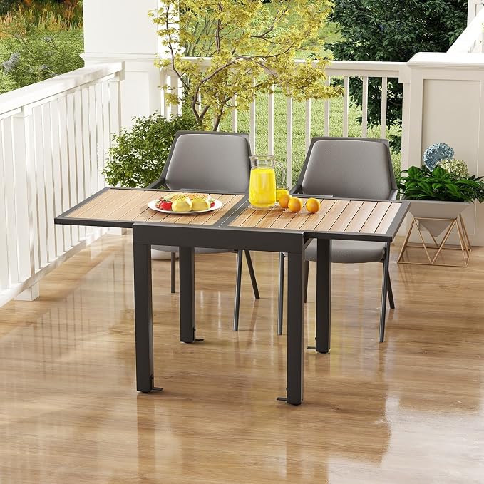 Tangkula 31.5"-63" Extendable Patio Dining Table, Aluminum Outdoor Dining Table for 4-6 People, L-Shaped Brace Included for Fixation, Space-Saving Expandable Table for Garden, Porch, Yard, Poolside