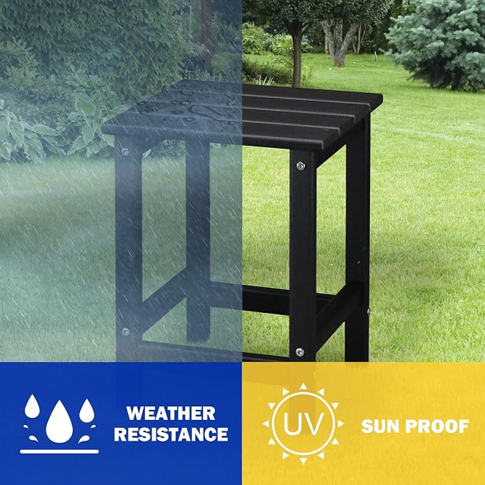 14“ HDPE Adirondack Weather Resistant Square Side Table for Patio, Backyard, Pool, Indoor, Beach Use, Easy Maintenance (Square, Black)