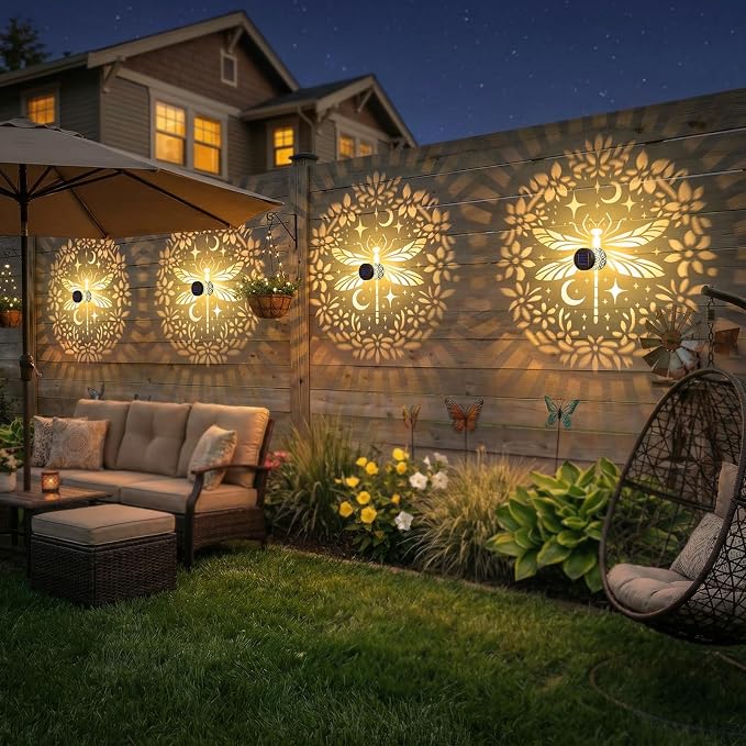 2 Pack Solar Fence Lights Metal Solar Powered Outdoor Wall Deck Step Lights Dragonfly Floral Theme Waterproof Fence Light for Garden Post Patio Backyard Yard Decor, Gardening Gifts for Women Mom