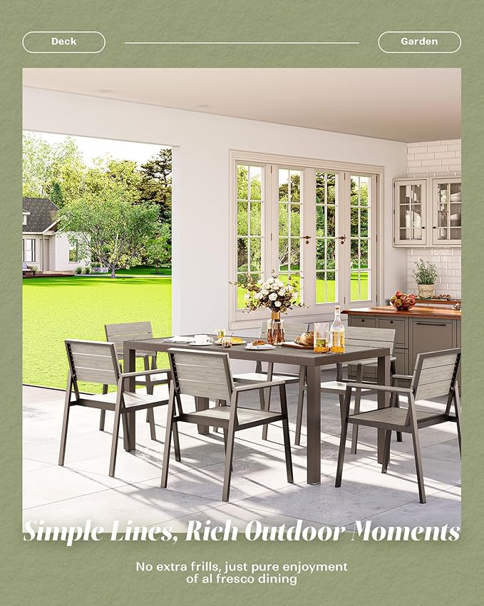 Vexwalx 7-Piece Outdoor Dining Set, Aluminum Dining Table Set for 6, Patio Table and Chairs Set (Gray)