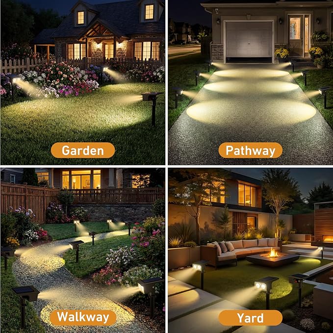 btfarm 4 Pack Solar Lights Outdoor Waterproof, Motion Sensor Outdoor Lights | 3 Modes Solar Powered Yard Garden Solar Spot Lights for Outside Pathway Landscape Lighting, Warm White