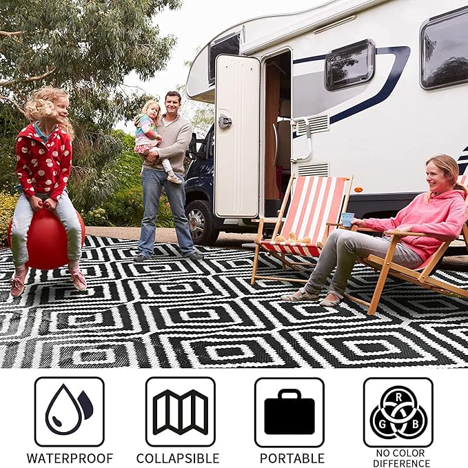Outdoor Rug 5x8 Waterproof Reversible Patio Rug, Foldable Plastic Straw Outdoor Carpet, Lightweight Portable Camping Mat, Outside Area Rug for RV, Deck, Backyard, Picnic, Beach, Balcony